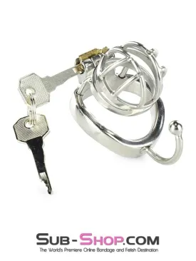 0840RS      Tiny Cage High Security Chromed Steel Male Chastity with Ball Separation Rod - MEGA Deal!