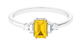 1 CT Octagon Cut Yellow Sapphire Solitaire Engagement Ring with Moissanite