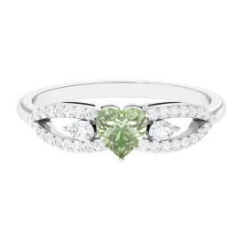 1 CT Real Green Sapphire Solitaire Ring with Diamond Accent