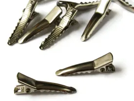 10 32mm Vintage Alligator Hair Clips Nickel Plated Steel Clips Small Silver Clips with Teeth