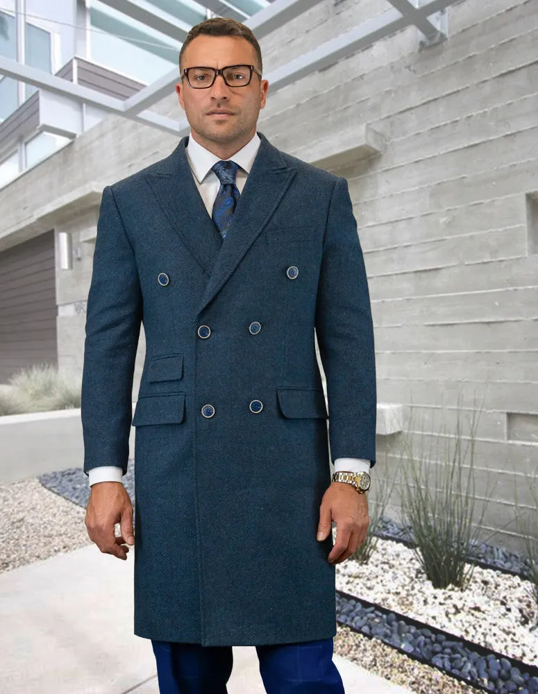 100% Wool Double Breasted Over Coat | WJ-101| Indigo