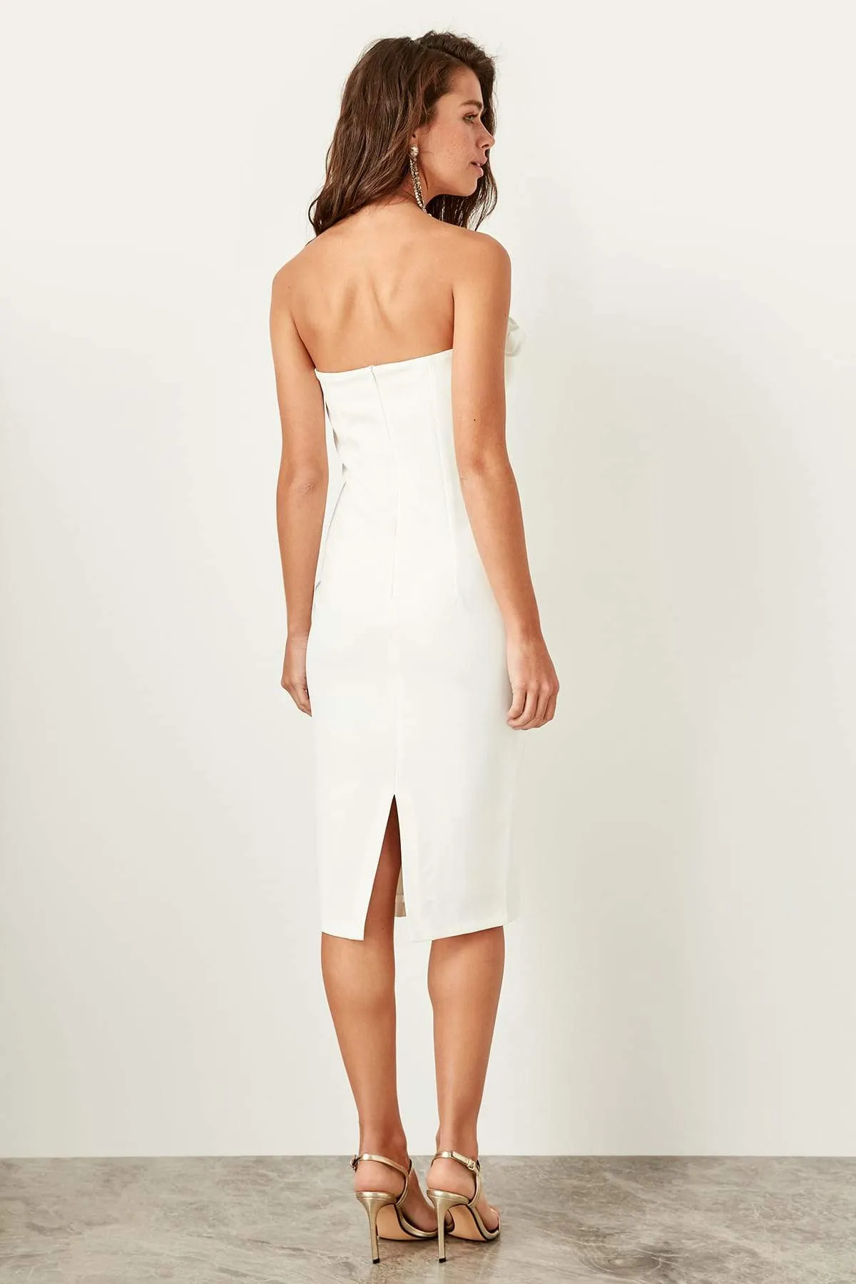 10915 Ecru Draped Strapless Pencil Dress