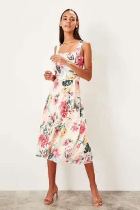 10939 Multi Colour Floral Belted Dress