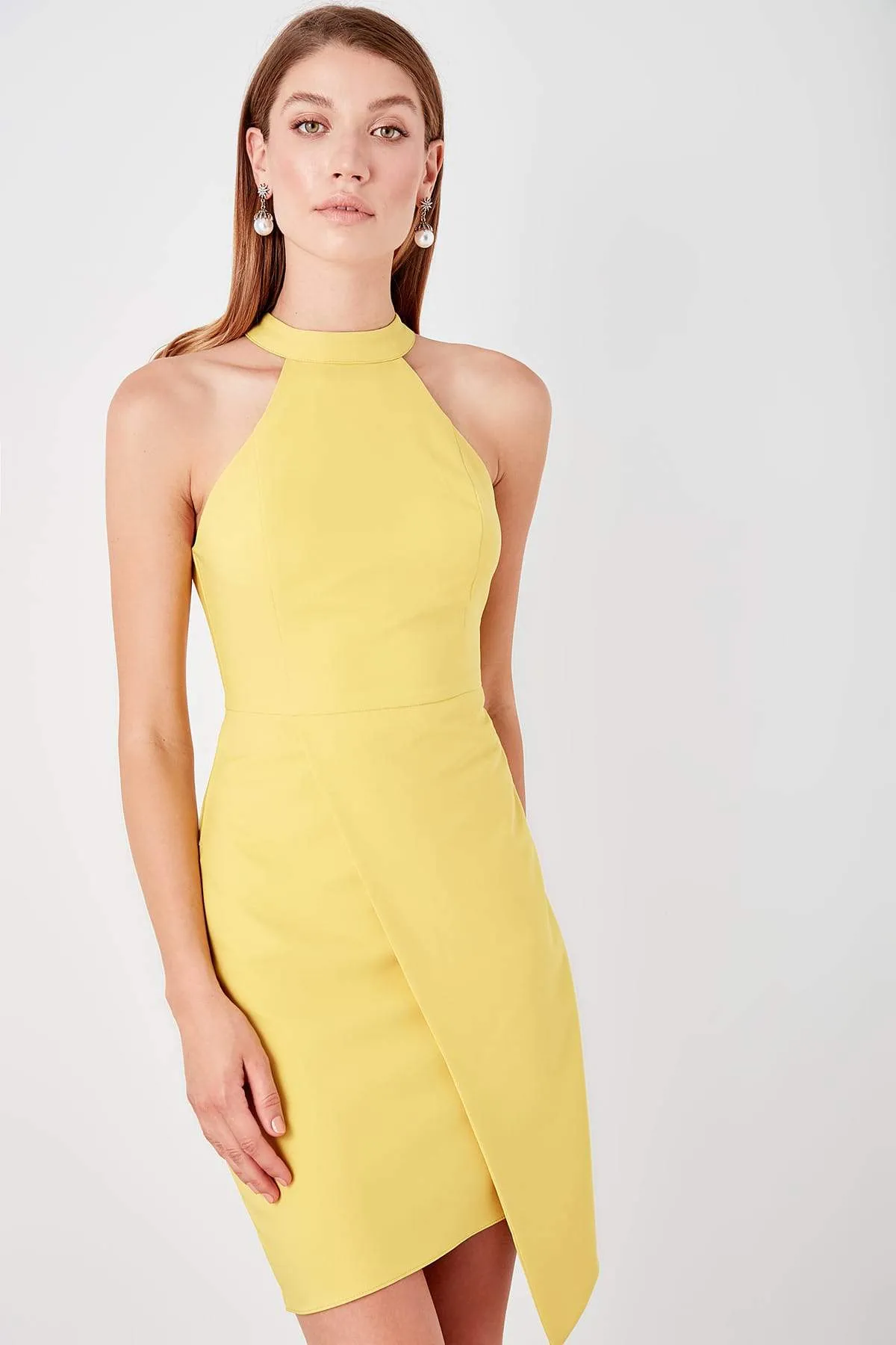 11602 Yellow Asymmetrical Cut Dress