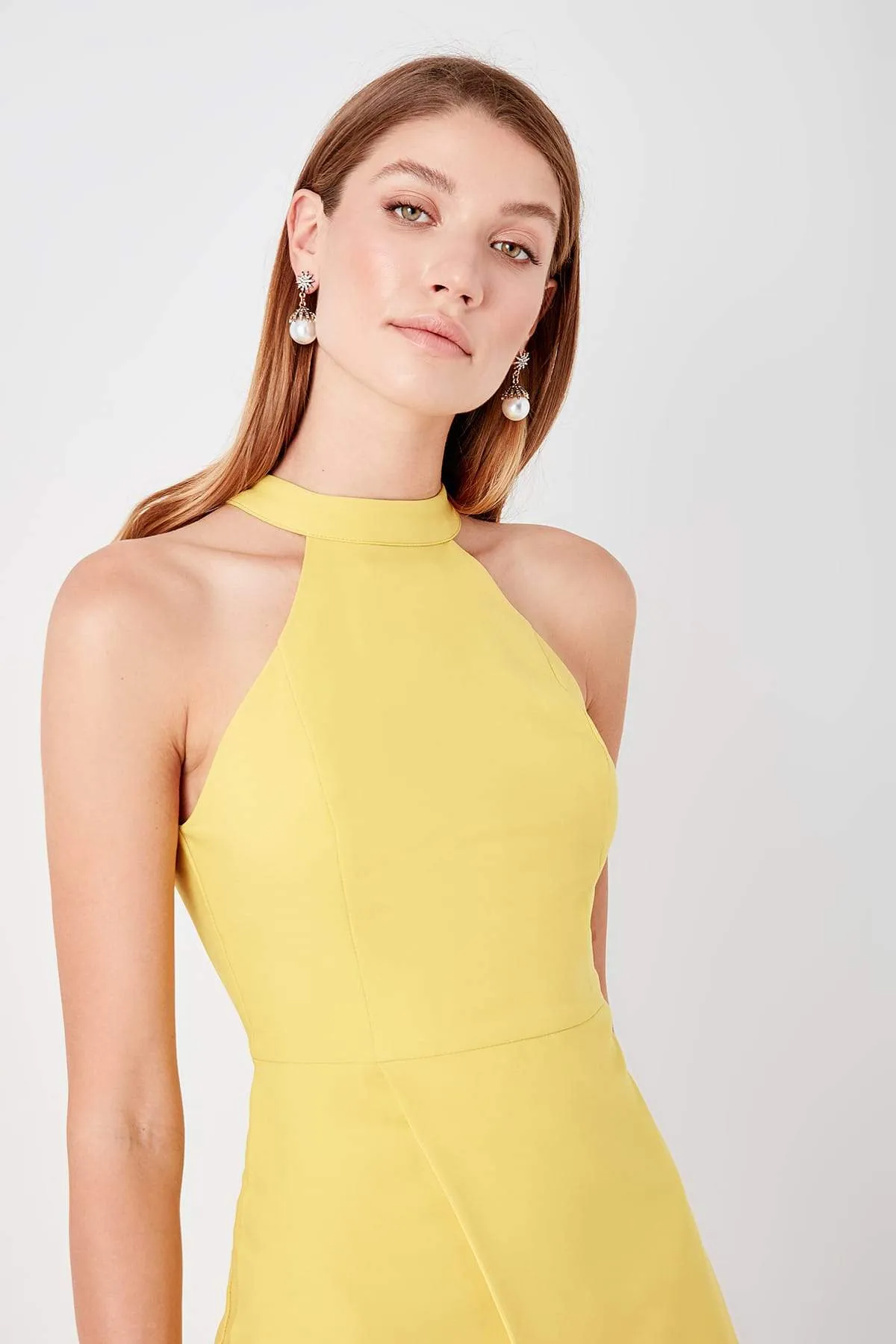 11602 Yellow Asymmetrical Cut Dress