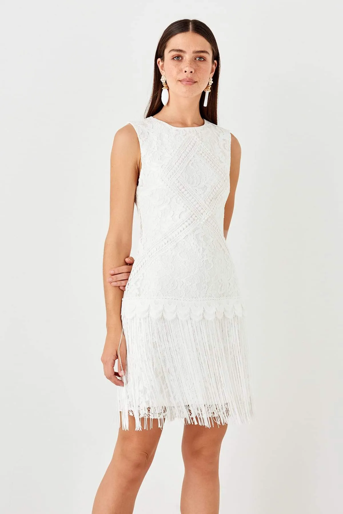 11673 Ecru Tassel Lace Dress