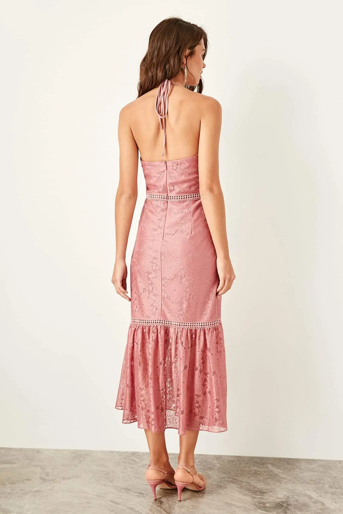 11679 Dry Rose Halterneck Lace Dress