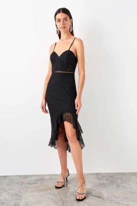 11686 Black Hi-Low Lace Dress