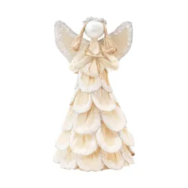 11" Tall Corn Husk Glittered Angel Christmas Tree Topper Lightweight