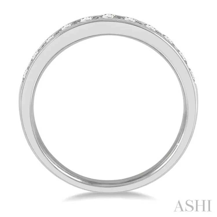 1/2 ctw Channel Set 11 Stone Round Cut Diamond Wedding Band in 14K White Gold