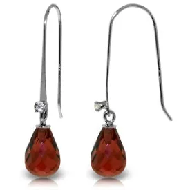 1.38 Carat 14K Solid White Gold Fish Hook Earrings Diamond Garnet