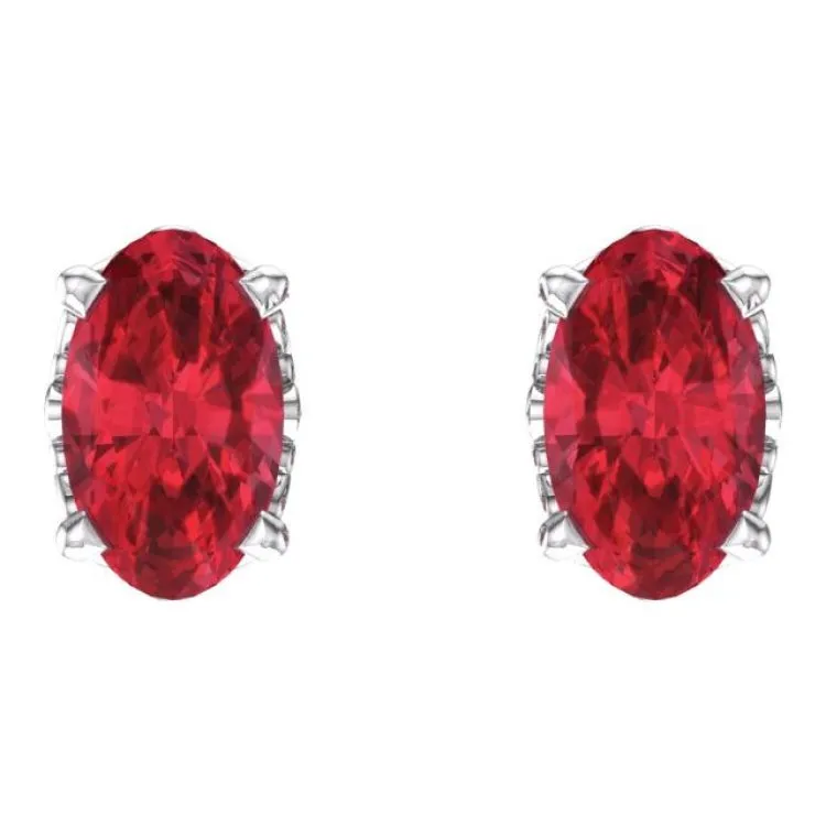 14K White Lab-Grown Ruby Earrings