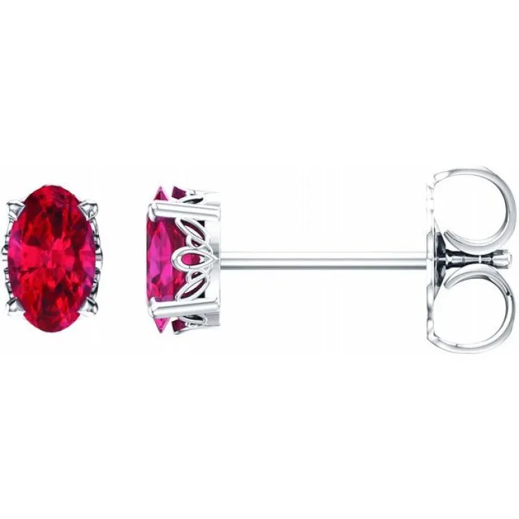 14K White Lab-Grown Ruby Earrings