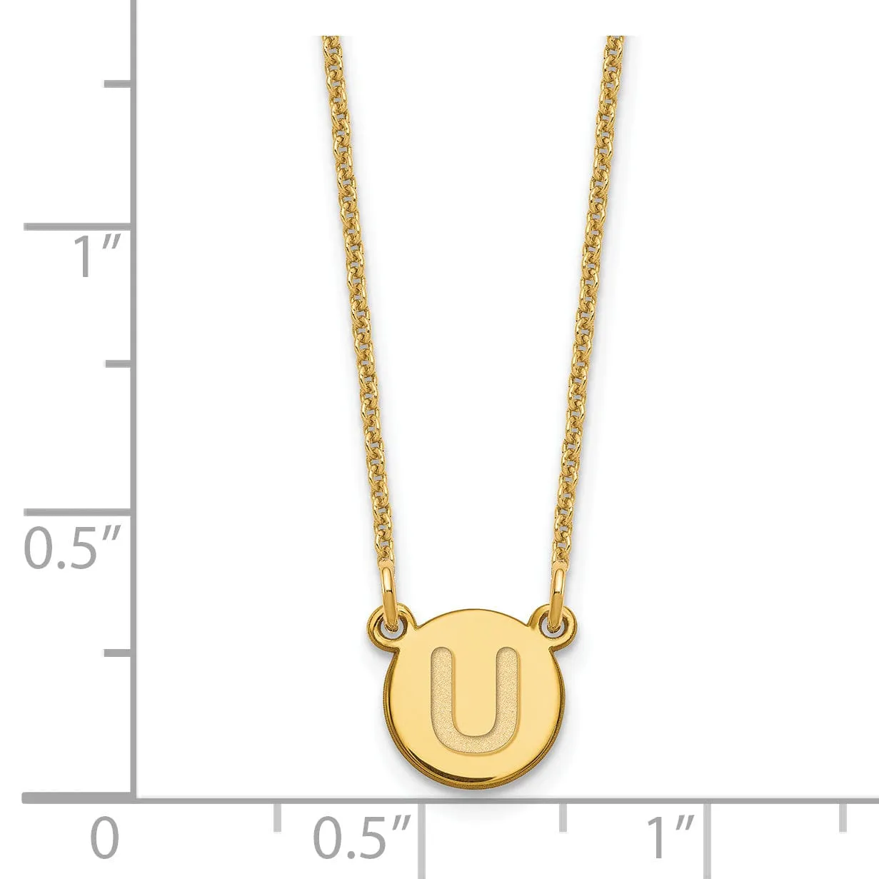 14k Yellow Gold Tiny Circle Block Letter V Initial Pendant and Necklace