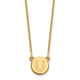 14k Yellow Gold Tiny Circle Block Letter V Initial Pendant and Necklace