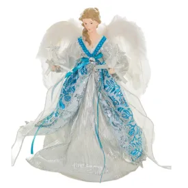 15" Lit Angel In Silver And Blue Dress Tree Topper