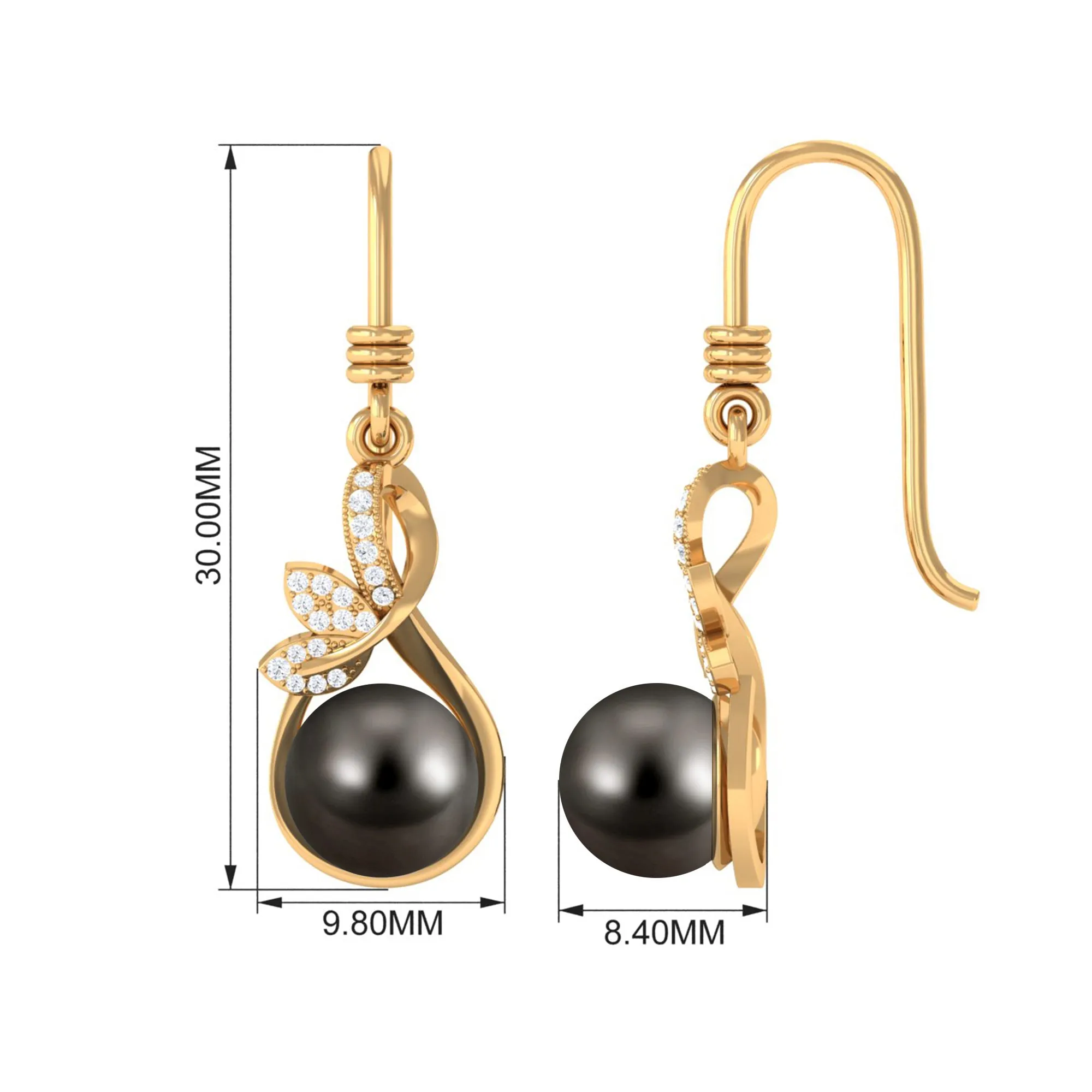 16.25 CT Designer Tahitian Pearl Drop Earrings with Diamond