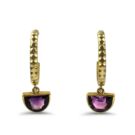 1870 Collection 14K Yellow Gold Amethyst Half-Moon Drop Hoop Earrings