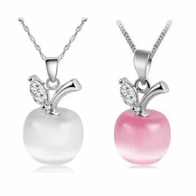 18K White Gold-Plated Opal Apple Pendant Necklaces Set