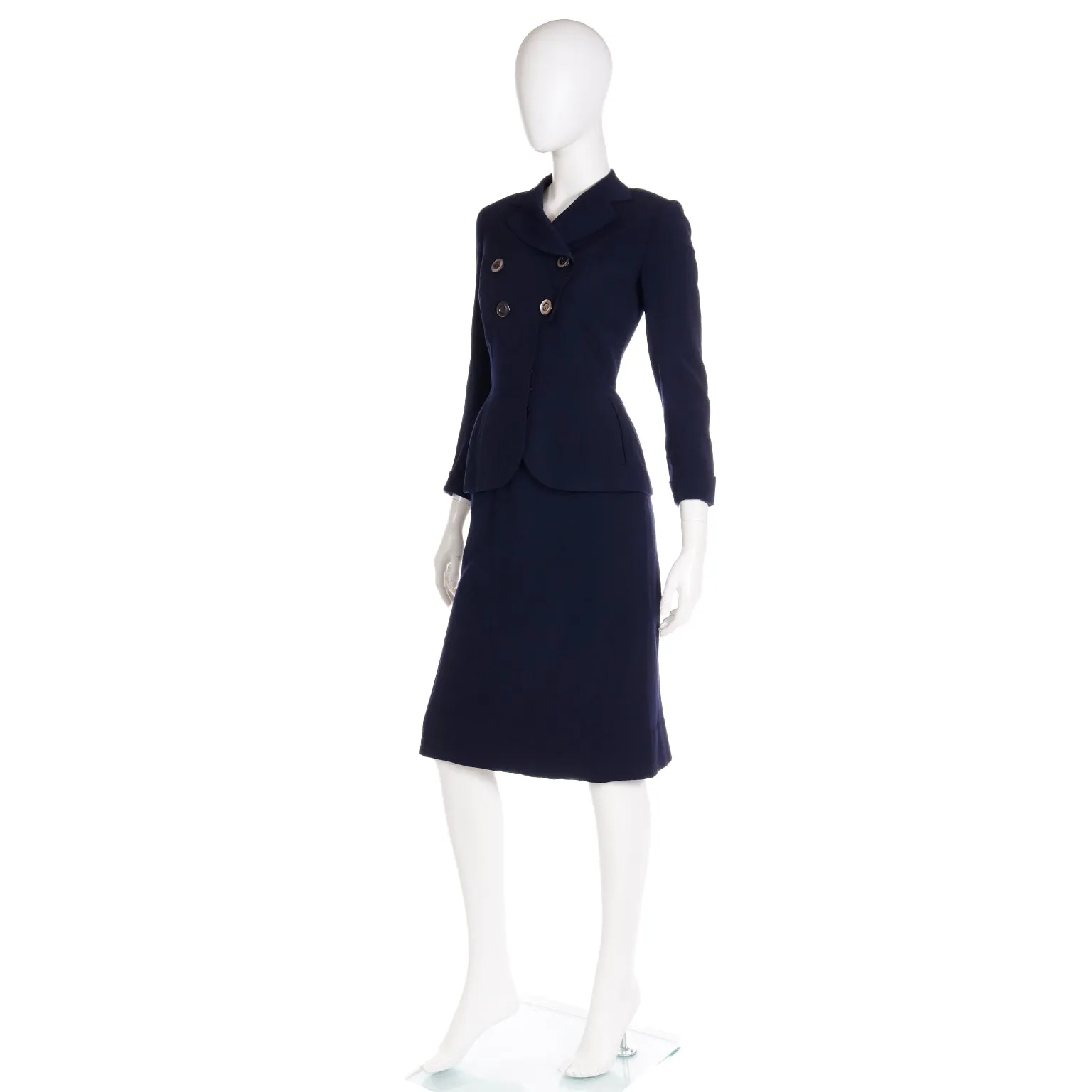 1940s Vintage WWII 2 Pc Navy Blue Skirt & Jacket Suit