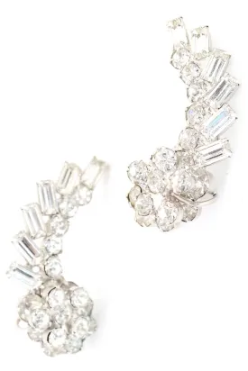 1950s Large Wing Shaped Climber Earrings w/ Rectangle Cut Rhinestones