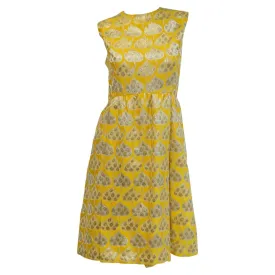 1960s Mollie Parnis Gold and Yellow Leaf Print Cocktail Dress