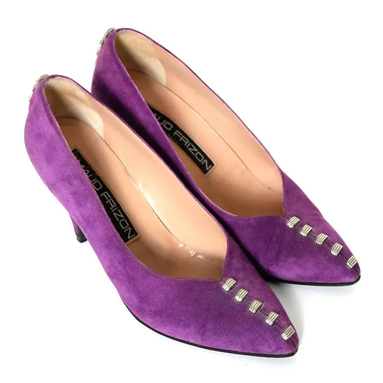 1980s Maud Frizon Purple Suede Shoes with Heel Studs Italy 37.5 7B