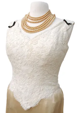 1990s Vintage Cream Lace Bustier Corset Top • Button Back fastening