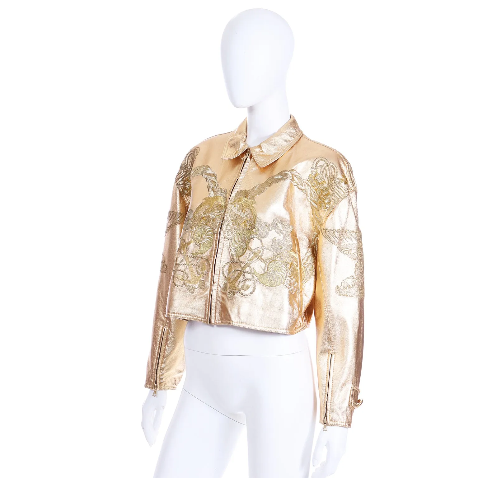 1992 Gianfranco Ferre Gold Leather Nautical Theme Runway Jacket