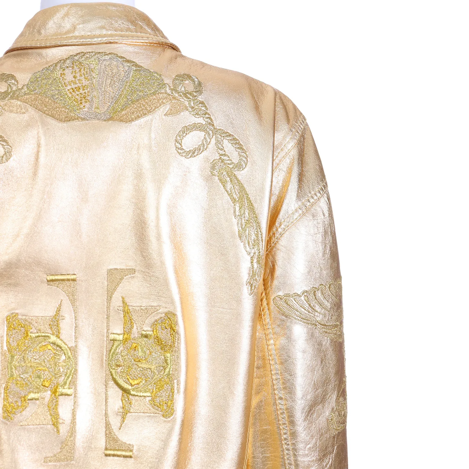 1992 Gianfranco Ferre Gold Leather Nautical Theme Runway Jacket