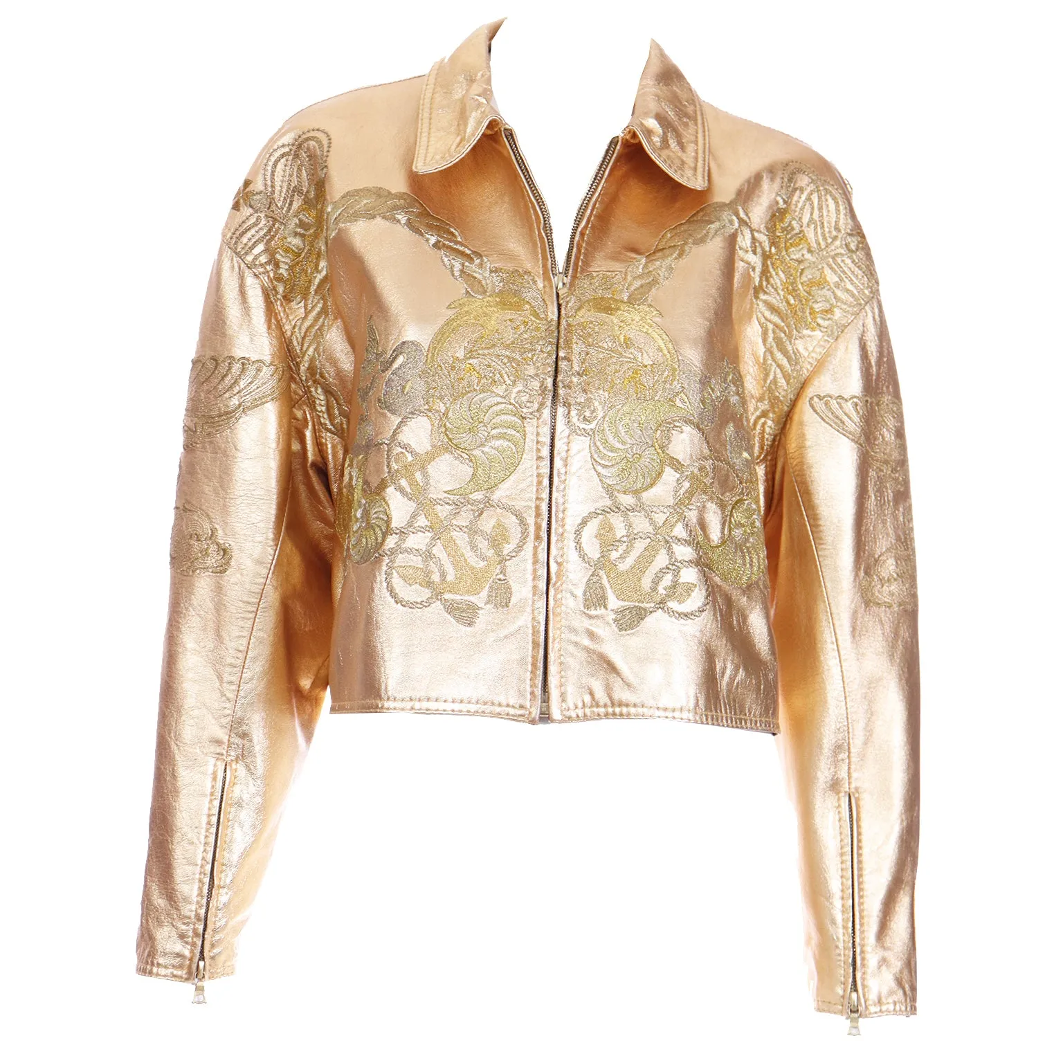 1992 Gianfranco Ferre Gold Leather Nautical Theme Runway Jacket