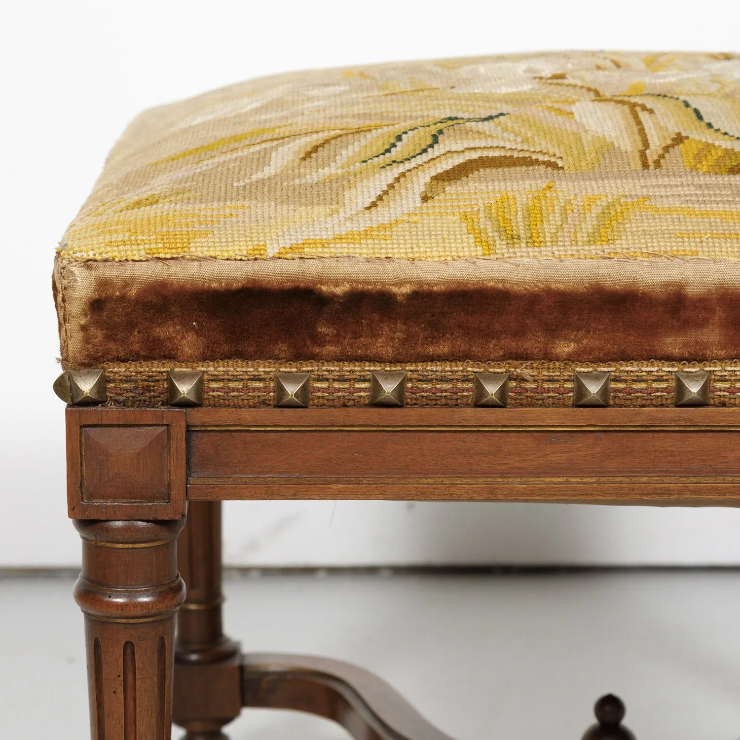 19th Century French Napoleon III Period Walnut Needlework Footstool