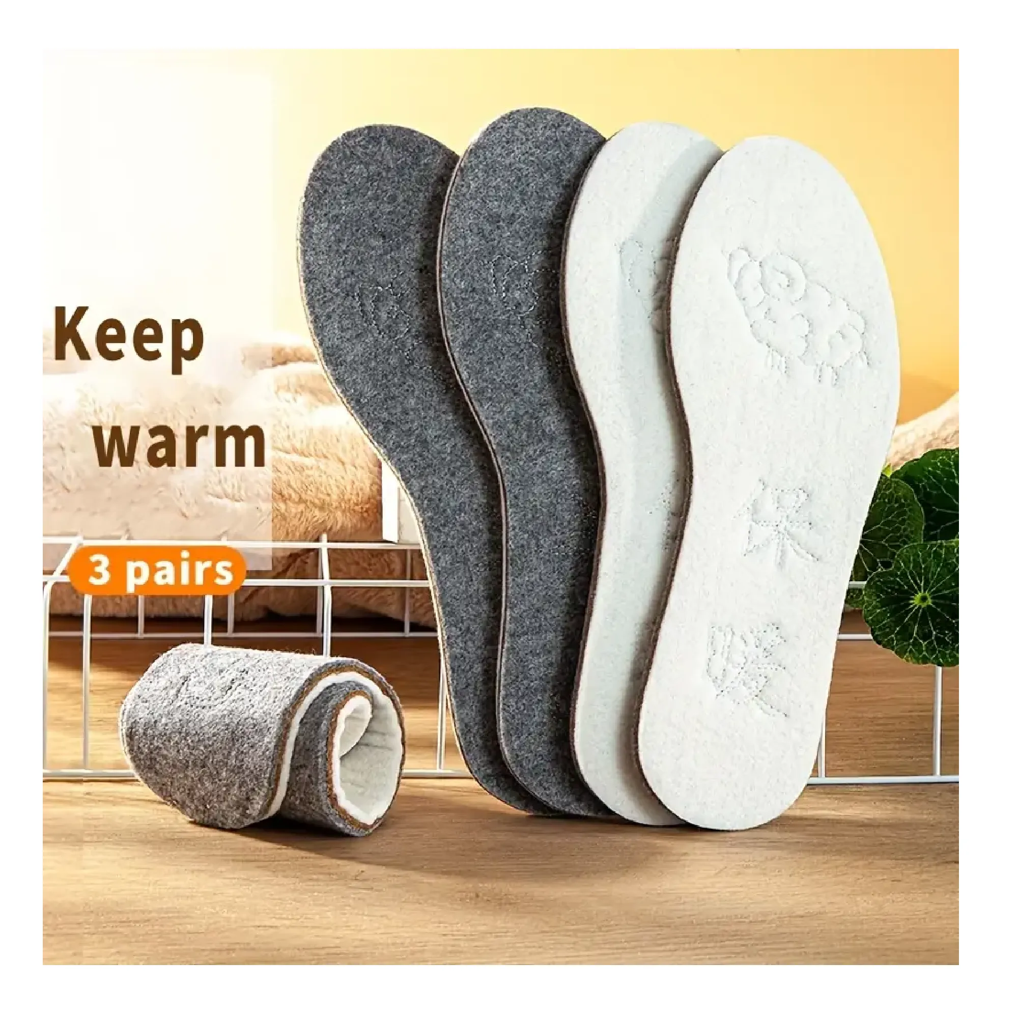 1pair Winter Warm Insoles For Shoes Men Women Wool Thicken Soft Shoes Pads Breathable Skin-friendly Cotton Cashmere Keep Warm Insole