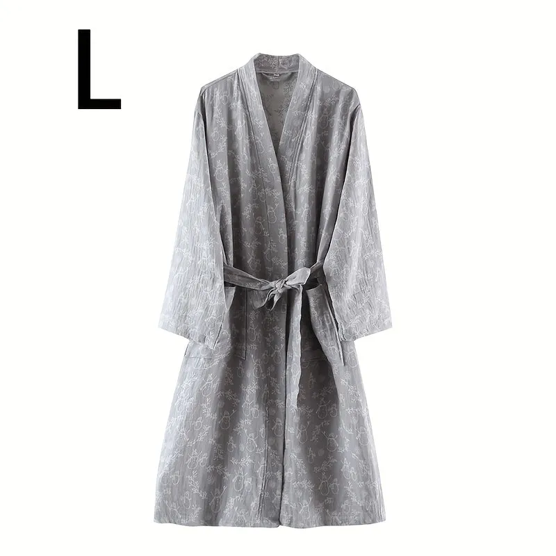 1pc Unisex Double Layer Cotton Gauze Bathrobe, Quick-Dry Absorbent Robe For Spring/Autumn, Modern Homewear Sleepwear, Couples Loungewear