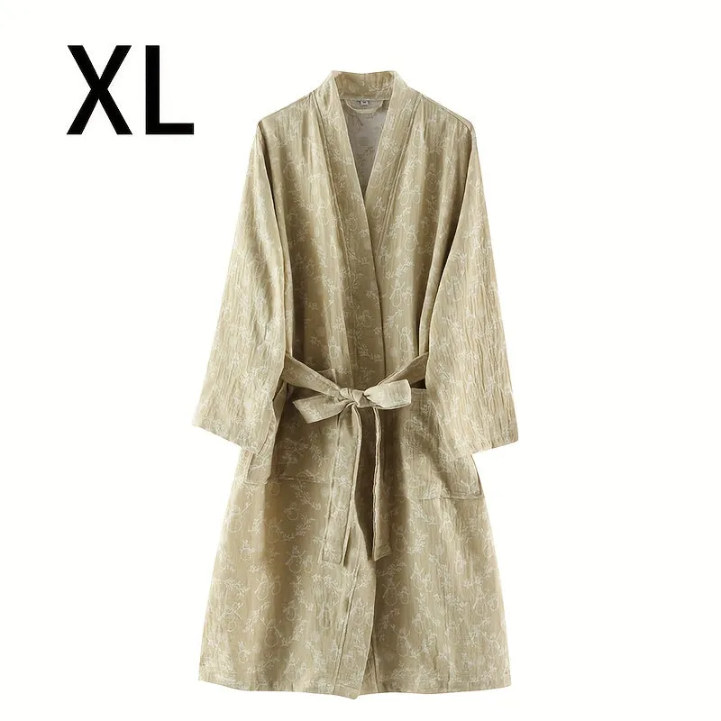 1pc Unisex Double Layer Cotton Gauze Bathrobe, Quick-Dry Absorbent Robe For Spring/Autumn, Modern Homewear Sleepwear, Couples Loungewear