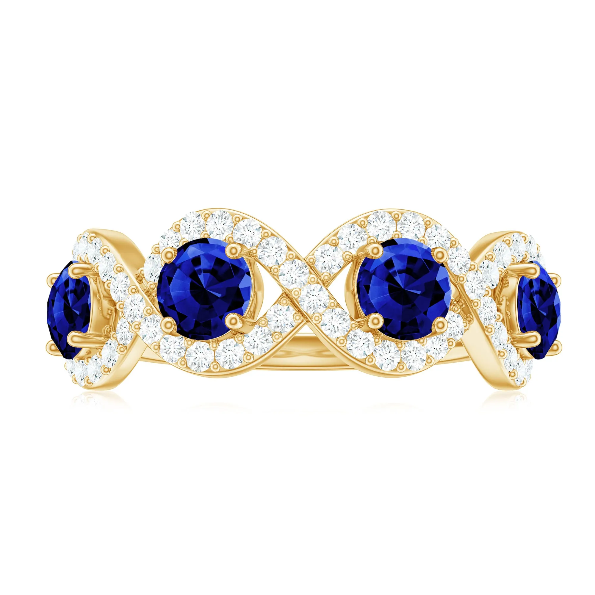 2 CT Lab-Created Blue Sapphire and Diamond Braided Half Eternity Band Ring