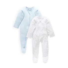 2 Pack Zip Growsuit - Pale Blue Spot/Soft Blue Melange