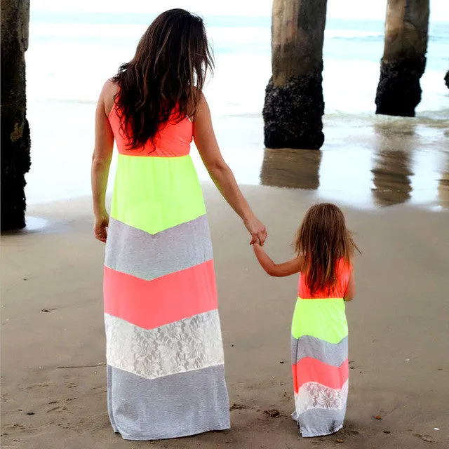 2017 Mommy and me family matching mother daughter dresses clothes striped mom and daughter dress kids parent child outfits