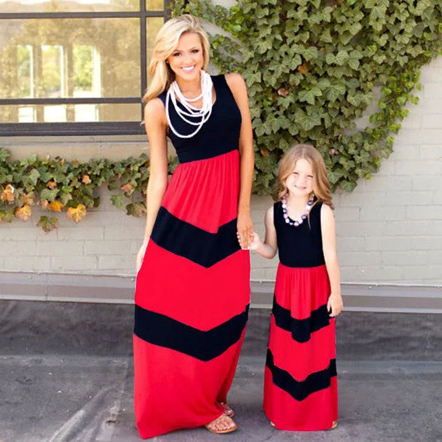 2017 Mommy and me family matching mother daughter dresses clothes striped mom and daughter dress kids parent child outfits