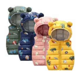 2023 Autumn Winter Baby Vest Hooded Cartoon Dinosaur Toddler Boy Girl Waistcost Kid Sleeveless Jacket Children Vest 0-5Y