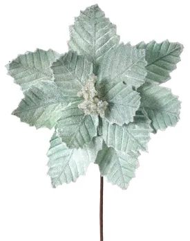 20" Mint Green Sugared Poinsettia Stem