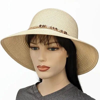 212 Straw Travel Beach Hat with bead macrame trim, adjustable fit, two colours