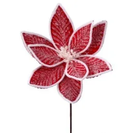 24" Frosted Candy Poinsettia Stem: Red/White