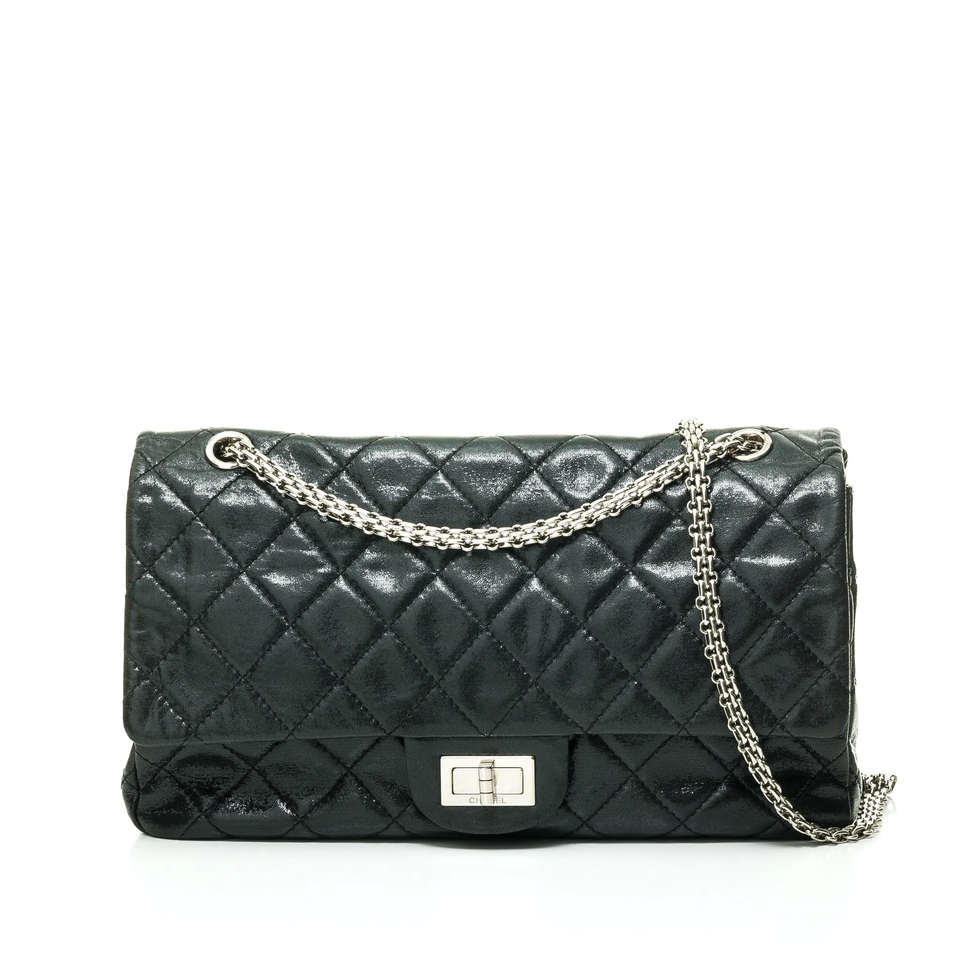 2.55 Reissue Large 227 Black Shoulder Bag in Lambskin, Silver hardware