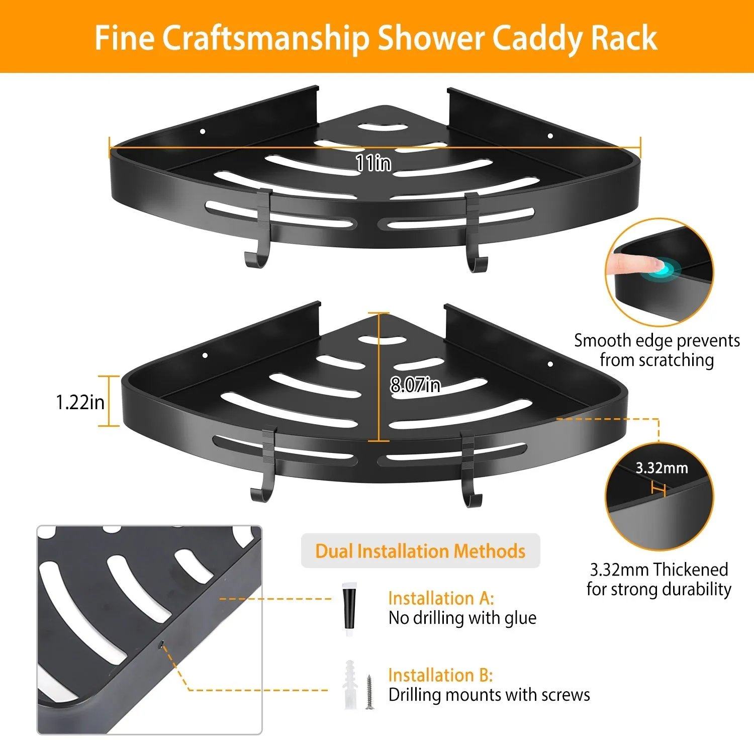 2Pcs Corner Shower Caddy Shelf Adhesive Bathroom Storage Racks