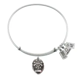 3-D Police Badge Charm Bangle in Silver by Wind & Fire Jewelry