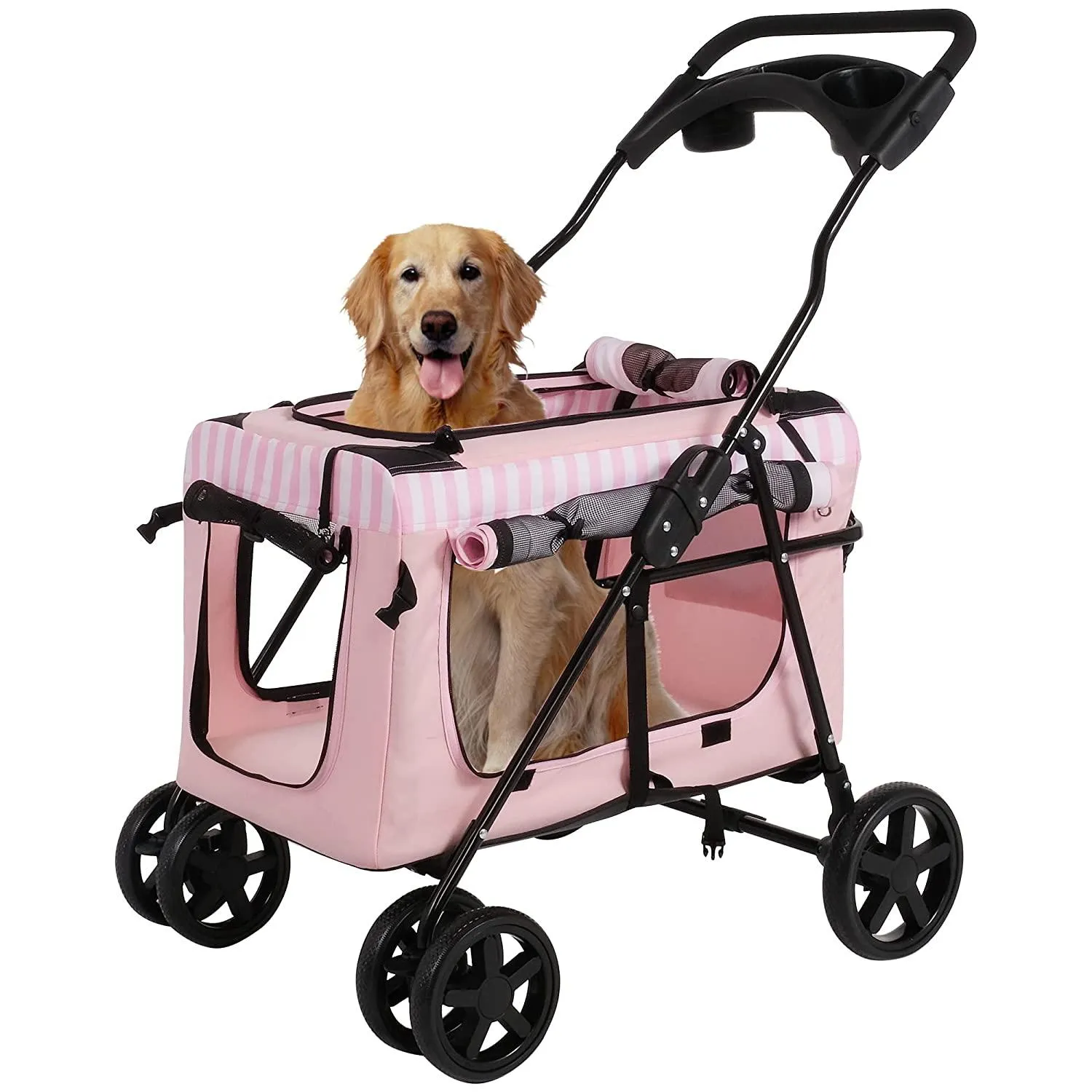 3-in-1 Folding Travel Pet Carrier Dog Cat Stroller with Water Cup Holder, Pink