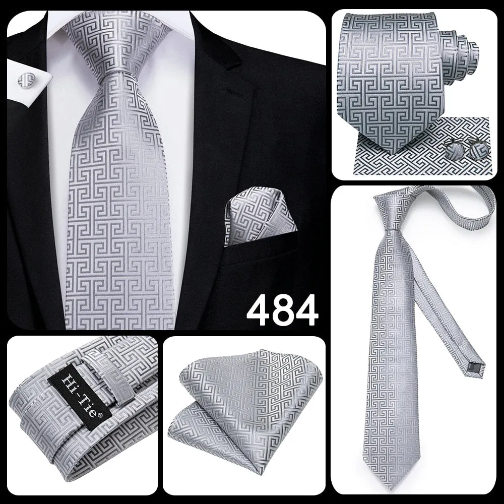 3 Piece 8.5cm Business Black Solid Paisley 100% Silk Men's Tie Neck Strip Tie Formal Luxury Wedding Neckties Set