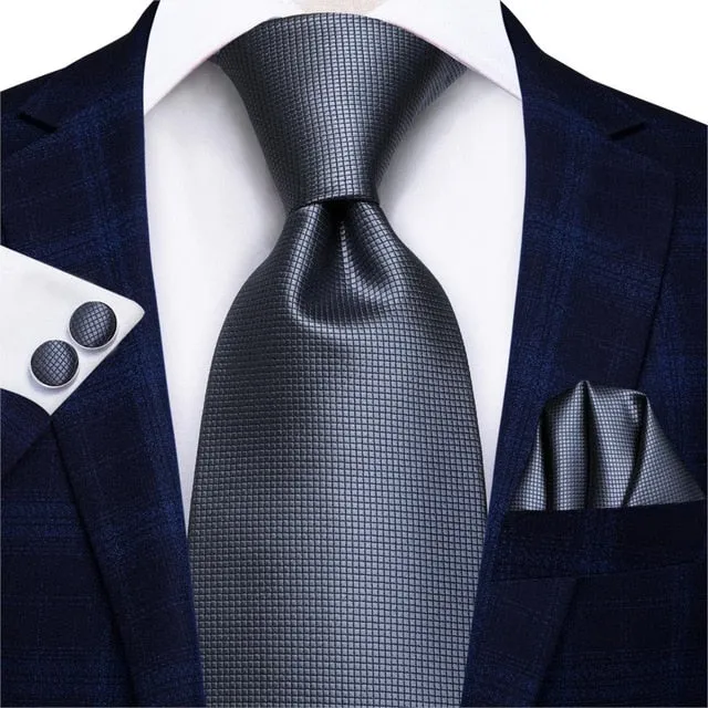 3 Piece 8.5cm Business Black Solid Paisley 100% Silk Men's Tie Neck Strip Tie Formal Luxury Wedding Neckties Set