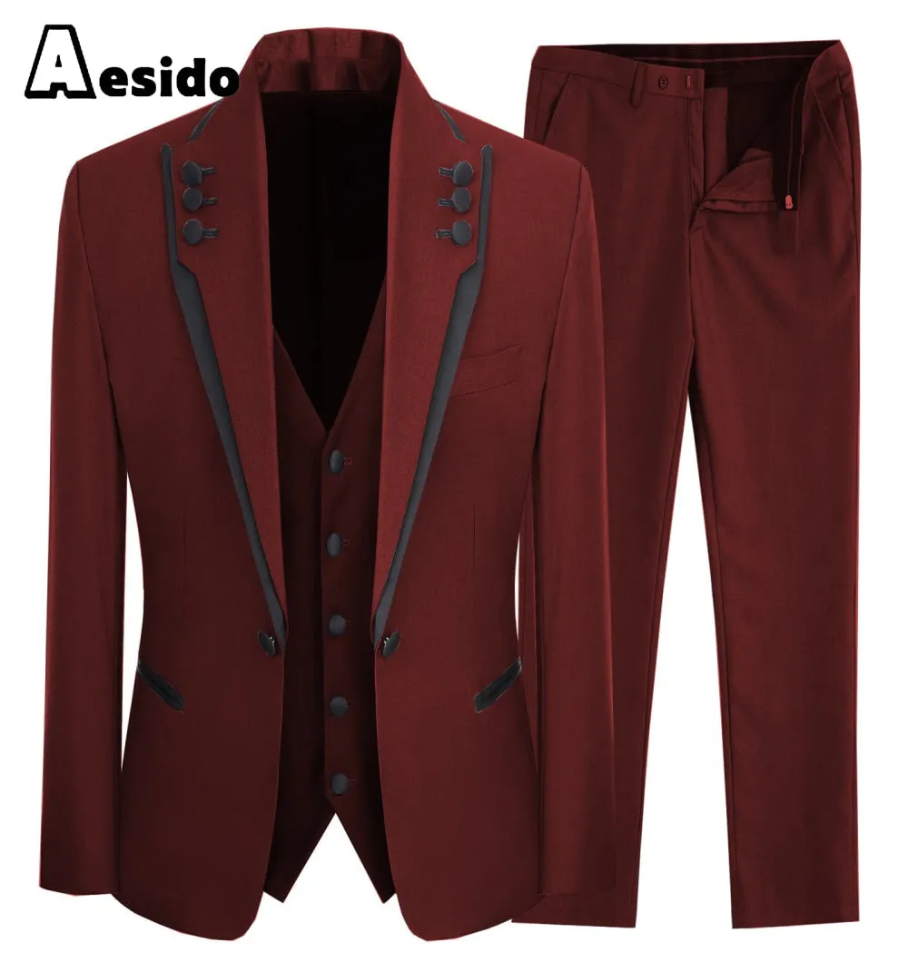 3 Piece Business Casual Shawl Lapel Men;s Suit (Blazer Vest Pants)